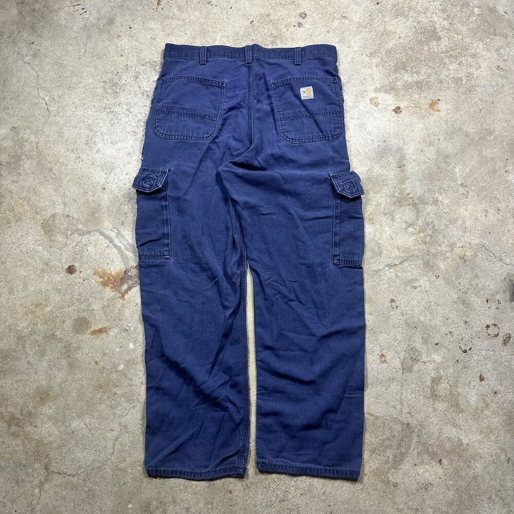 VTG Navy Blue Carhartt FR Fire Resistant Cargo Pants Size 35x30